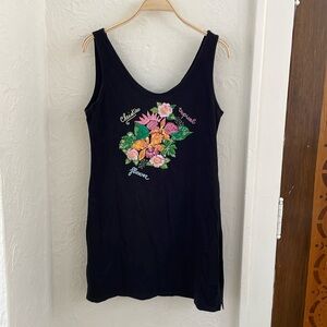 CHRISTIES Women's Christies Tropical Flower Embroidery Tank Top Size L In Black